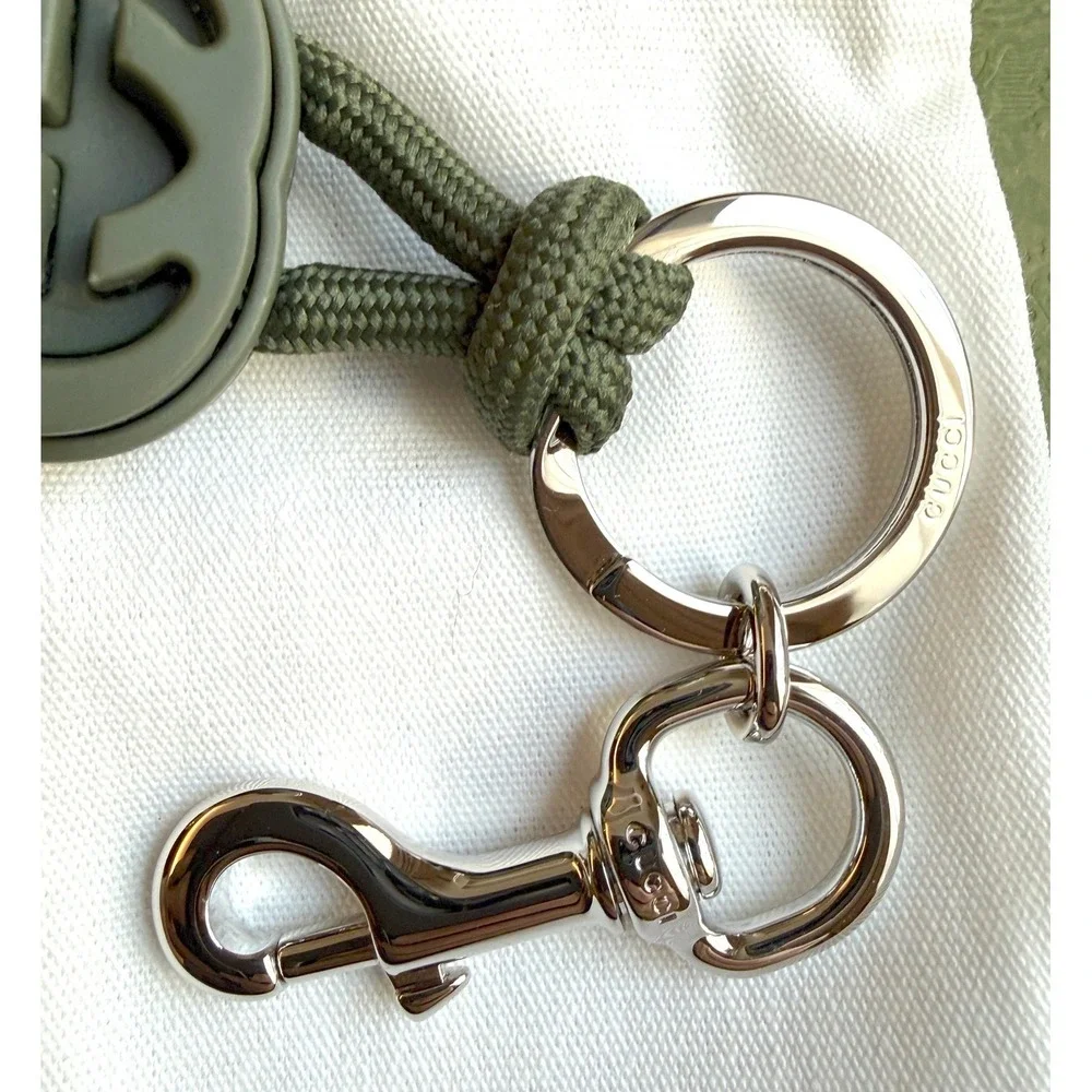 Gucci Dark Green Interlocking G Knotted‎ Cord Keychain Swivel Hook 834480